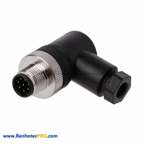 M12 8 Pole Connector Right Angle Male A Coded Screw-Joint Non-Shield Assembly Cable Plug