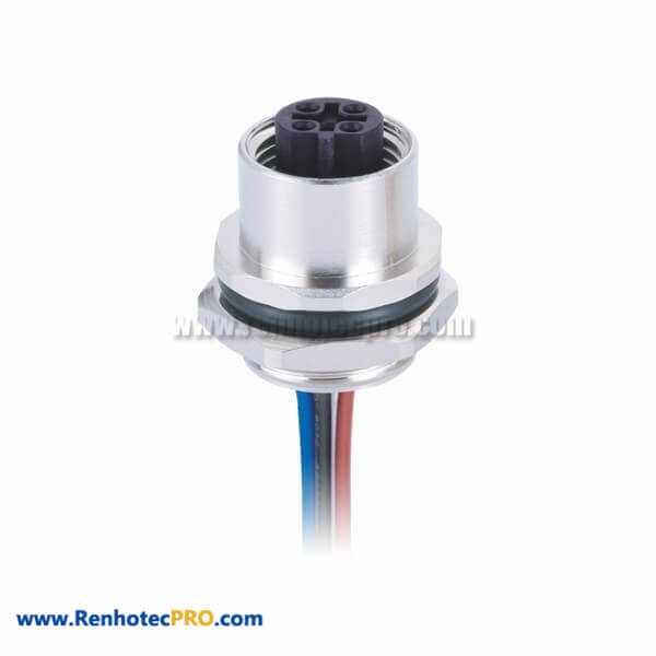 5Pin Female Industrial M12 Wiremount Connector B Coded Back Mount Socket With 50CM AWG22 Electronic Wires