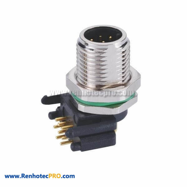 8 Pin M12 Male Connector A Code Receptacles With Right Angled PCB Contacts