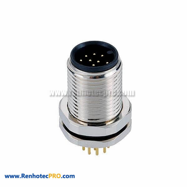 12 Pin A Code M12 Industrial Ethernet Connector Straight Front Mount Connector With PCB Mounting