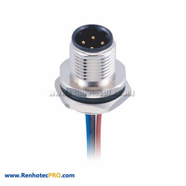 4Pin Male M12 D Coded Cable With Wires 1M AWG22 Circular Metric Connectors Panel Rear Mounting Socket