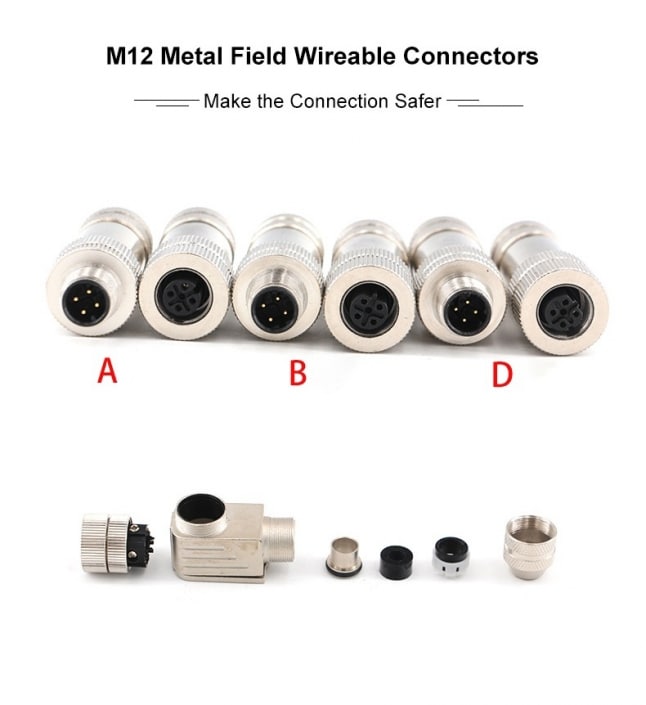 M12 4 Pole Female A Coded 90 Degree Unshielded Field Wireable Connector