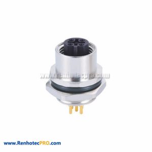 5Pin Female M12 Sensor ConnectorB Code Straight Back Mount Connector With PCB Contacts