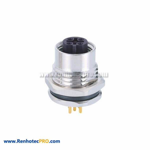 Female 5 Pin M12 B Coded Circular Metric Connectors Straight Panel Front Mounting For PCB