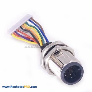 12Pin Ethernet M12 D-Code Panel Mount Connector to Molex 1.25mm Pitch 20CM AWG26 Wire Harness