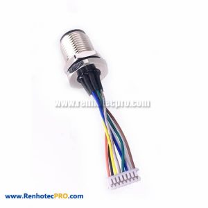 8Pin Male M12 Connector A CodePanel Mount With Terminal Wires 30CM AWG24