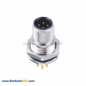 Male 4Pin M12 D Coded Circular Connector Straight Front Mount With PCB Contacts