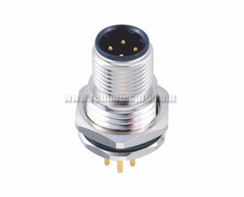 Male 4Pin M12 D Coded Circular Connector Straight Front Mount With PCB Contacts