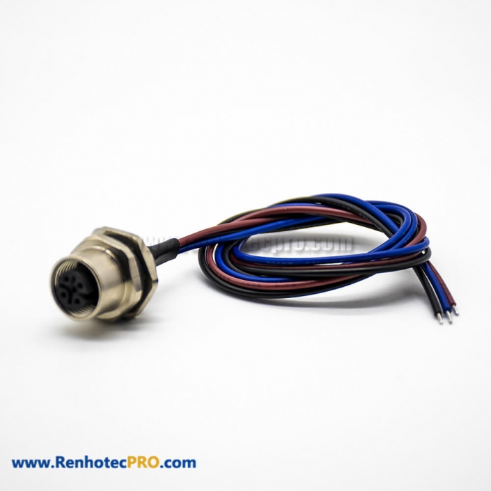 3Pin M12 Female Connector With Cable 0.2M A Coded Wiring Straight Waterproof Socket Back Mount