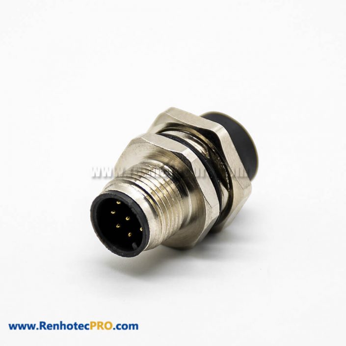 A Coded Receptacles M12 8Pin Male PCB180° Back Mount Waterproof Circular Connector