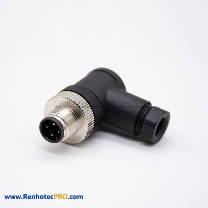 M12 Ethernet Connector Non-Shield Screw-joint 4 Pin Right Angle Male Plug A Code Connector