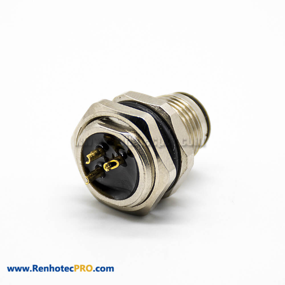 M12 3Pin Panel Connector A Coded Straight Solder Back Mount Waterproof