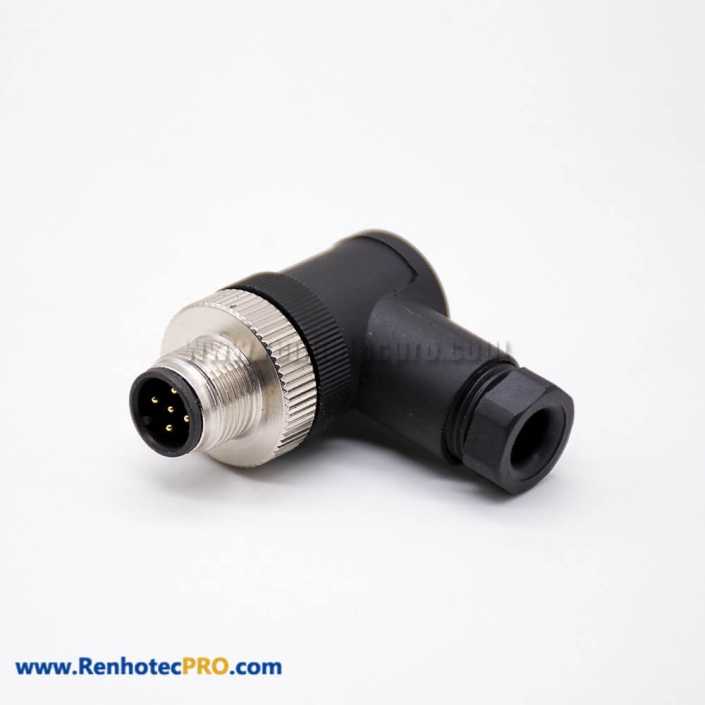 M12 Circular Connector Screw-joint 5 Pin Male A Coded Right Angle Unshielded