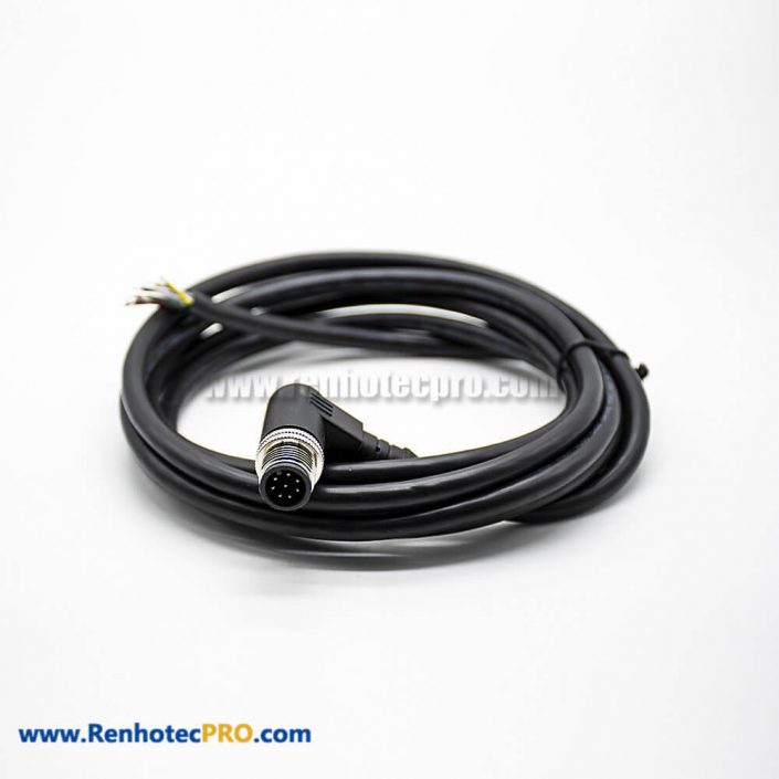 8 Pin A Code M12 Connector Female Right Angled Single Ended Cable Molded Cable Unshielded 2M