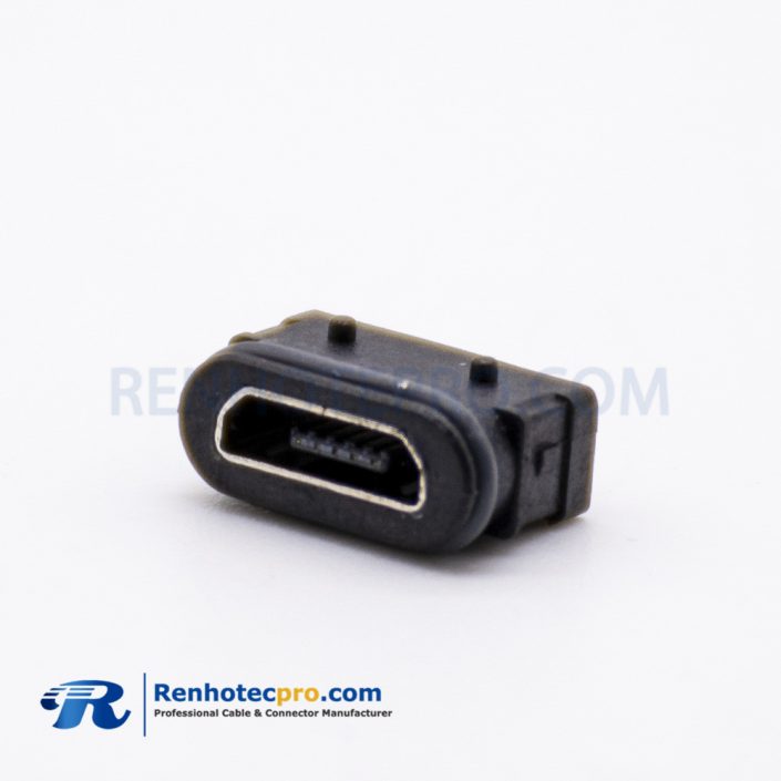 IPX8 Waterproof MICRO USB Connector B Type Female 5P SMT Vertical Mounting 180 Degrees