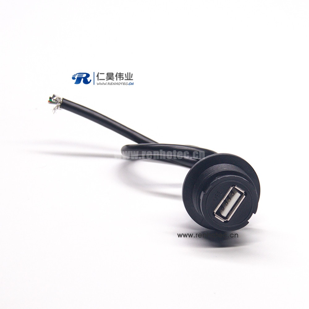 Waterproof USB 2.0 Panel Mount Type A Female with panel mount USB Molding Cable 26cm (3 ...