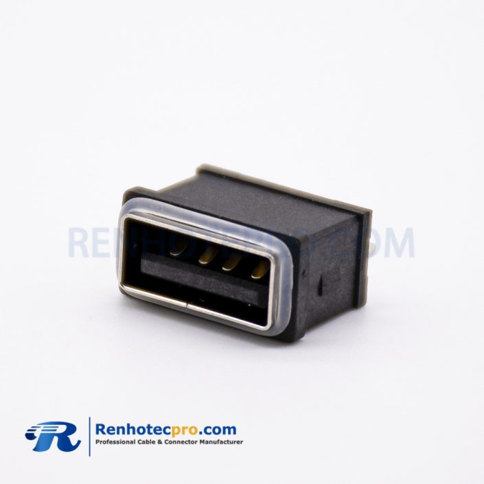 Waterproof USB charger Socket Female 4 Pin A Type SMT IPX8 Straight
