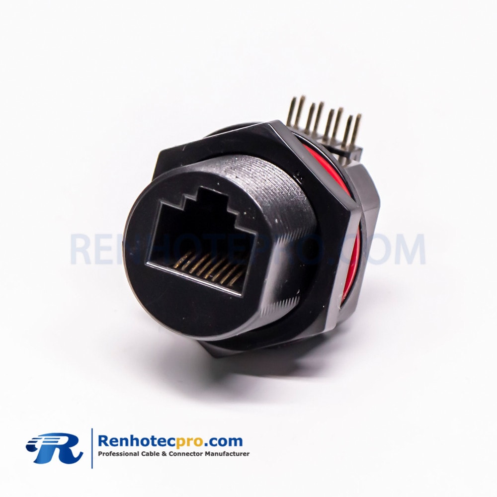 Waterproof rj45 Connector Right Angle PCB Mount Front Mount Through