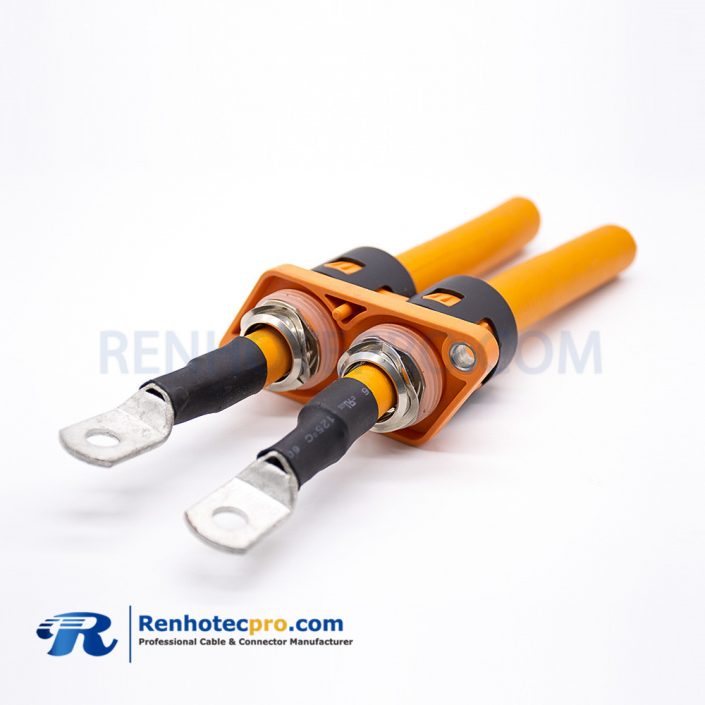 HVPT 2 Pin Plastic Shell IP67 180° 25mm² 125A Orange Straight High Voltage Connector