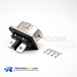 High Voltage Interlock Straight 2 Pin Metal Shield 4 Hole Flange 125A 6mm HVIL Connector