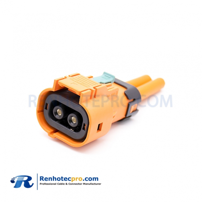 HV Cable Connector Straight 3.6mm 50A 2 Pin Orange Plastic High Voltage Interlock Plug For 0.1m Cable