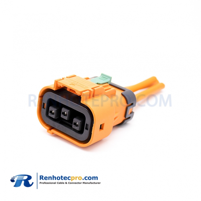 HV Series 2.8mm 23A Straight 3 Pin Plastic High Voltage Interlock Plug For 4mm² Cable 0.1M
