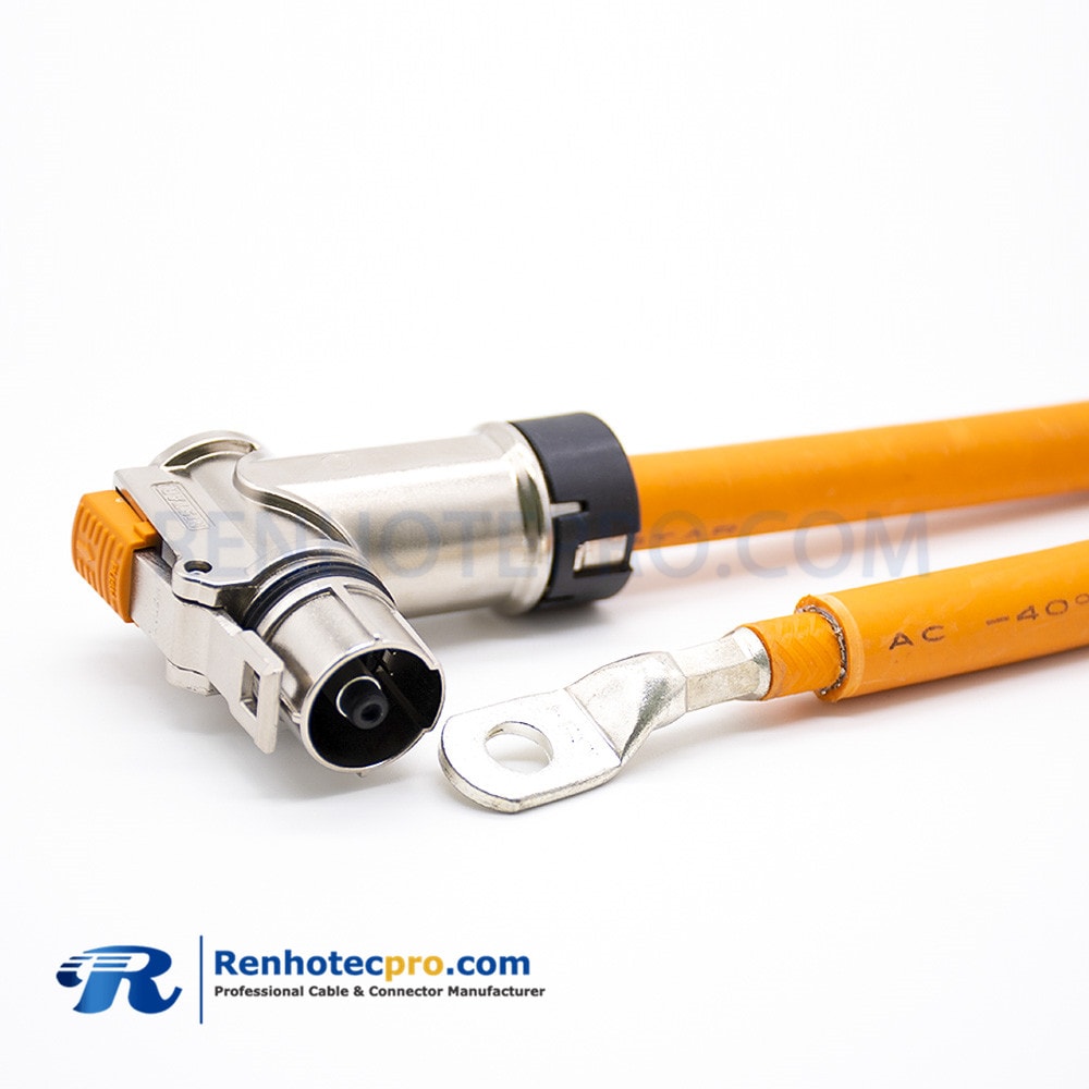 EV High Voltage Connector IP67 1 Pin Right Angle Metal Plug 6mm 125A