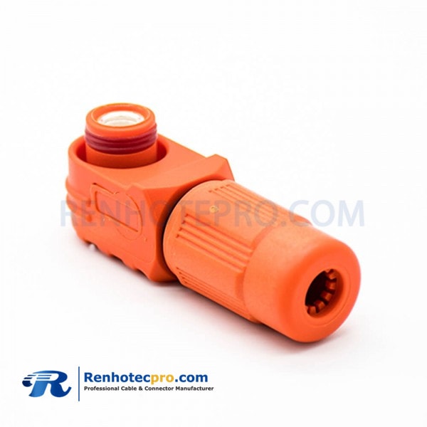 High Current Waterproof Connector 6mm IP67 Orange Plastic Cable Right Angle 1 Pin Male Plug