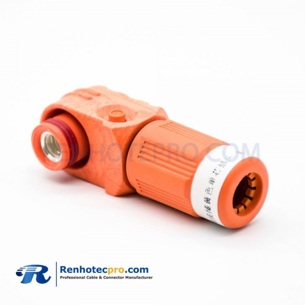 Connector For High Current Male IP67 1 Pin Cable Plastic Orange 8mm Right Angle Plug High Voltage Battery Connector