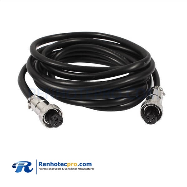 GX12 3 pin Female to Female Aviation Cordset with Wire Butt Joint Extension Cable Plug 1M