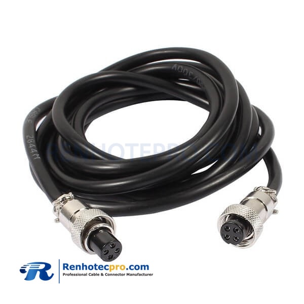 GX12 4 pin Cable Circular Aviation Connector with Plug Straight Cables 1M