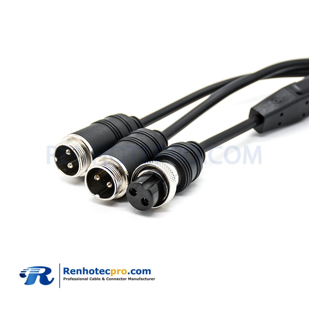 GX12 2Pin Straight Double ended Cable Female to Male Y Type 1 to 2 20cm