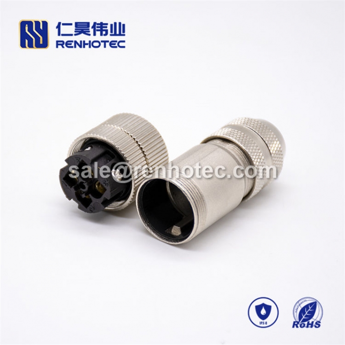 M12 Field Wireable Connector D Code 4pin Female Straight Shield Metal
