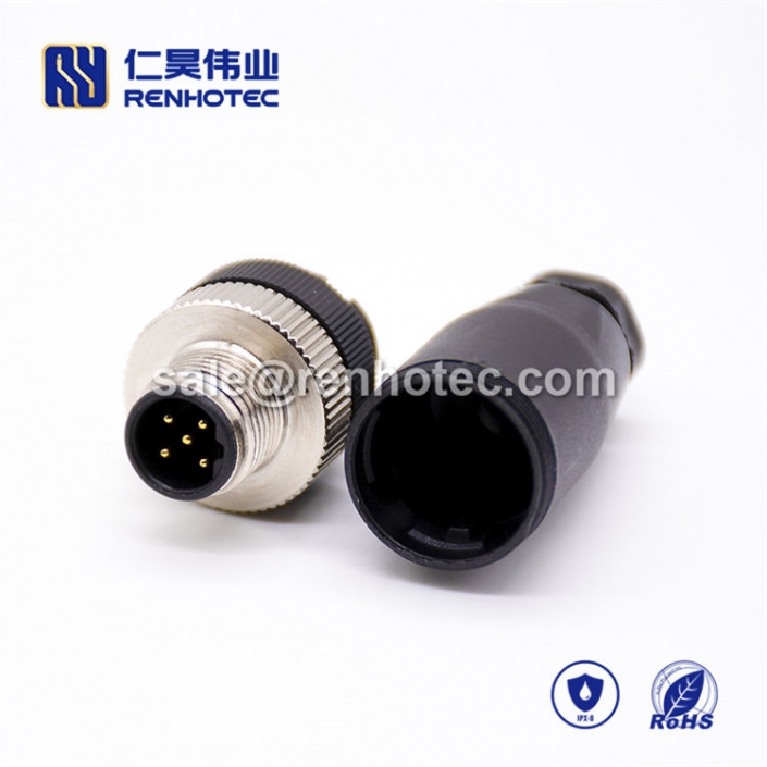 M12 Field Wireable Connector, B Code, 5pin, Male, Straight, Cable, Screw-Joint, Non-shield, Plastic, PG7 / PG9