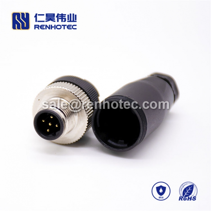 M12 Field Wireable Connector B Code 4pin Male Straight Non-shield Plastic PG7 / PG9