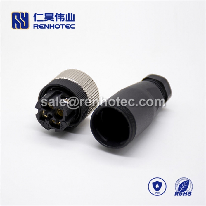 M12 Field Wireable Connector A Code 4pin Female Straight Non-shield Plastic PG7 / PG9