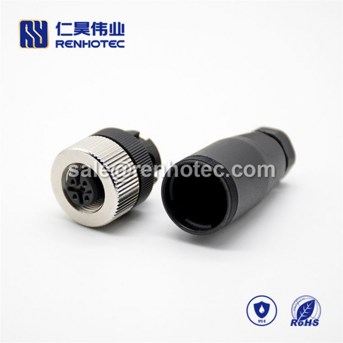 M12 Field Wireable Connector A Code 3pin Female Straight Non-shield Plastic PG7 / PG9