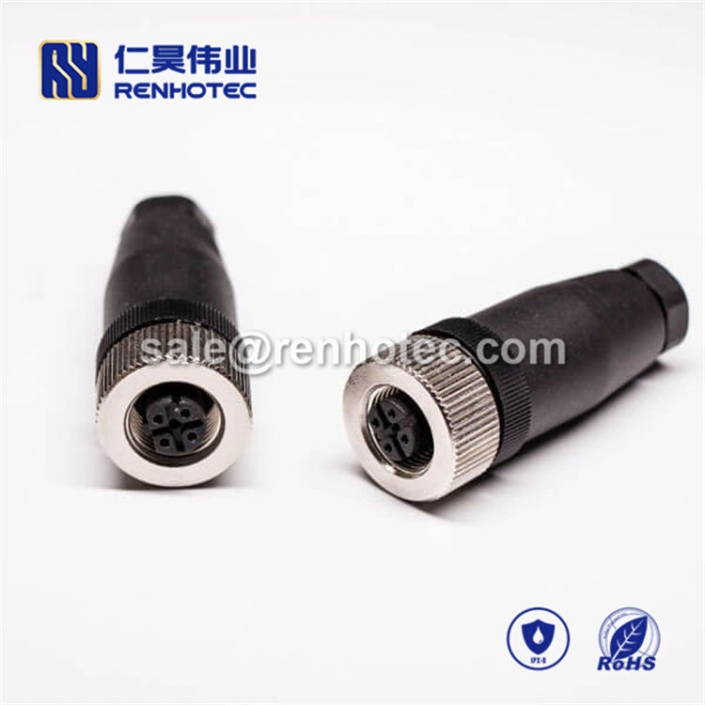 M12 Field Wireable Connector B Code 4pin Female Straight Non-shield Plastic PG7 / PG9