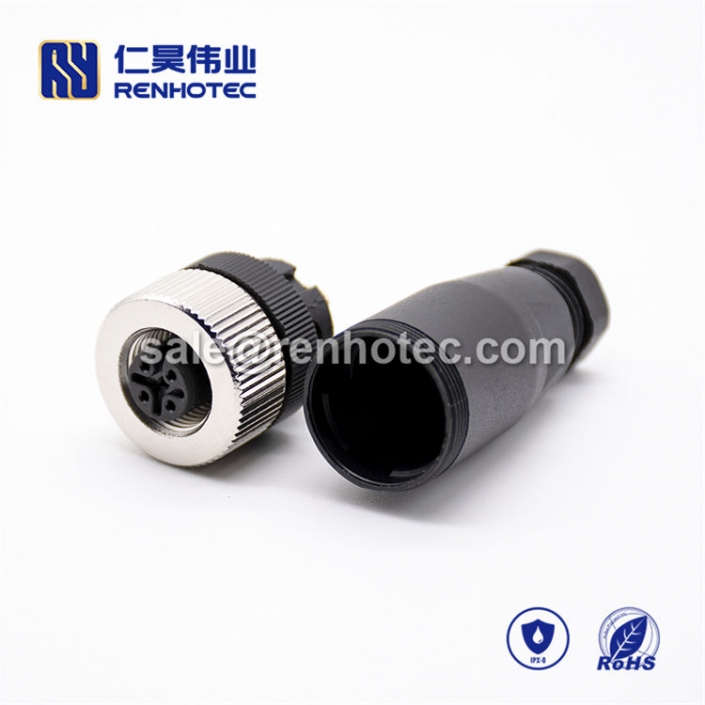 M12 Field Wireable Connector, A Code, 5pin, Female, Straight, Cable, Screw-Joint, Non-shield, Plastic, PG7 / PG9