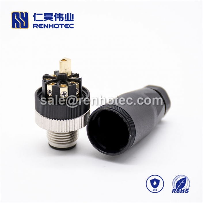 M12 Field Wireable Connector, A Code, 8pin, Male, Straight, Cable, Screw-Joint, Non-shield, Plastic, PG7 / PG9