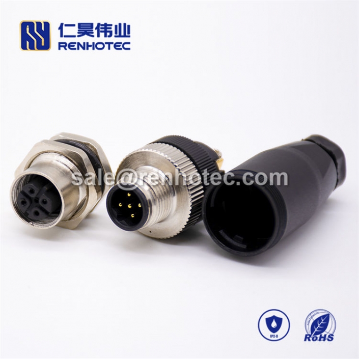 M12 Field Wireable Connector, D Code, 5pin, Male, Straight, Cable, Screw-Joint, Non-shield, Plastic, PG7 / PG9