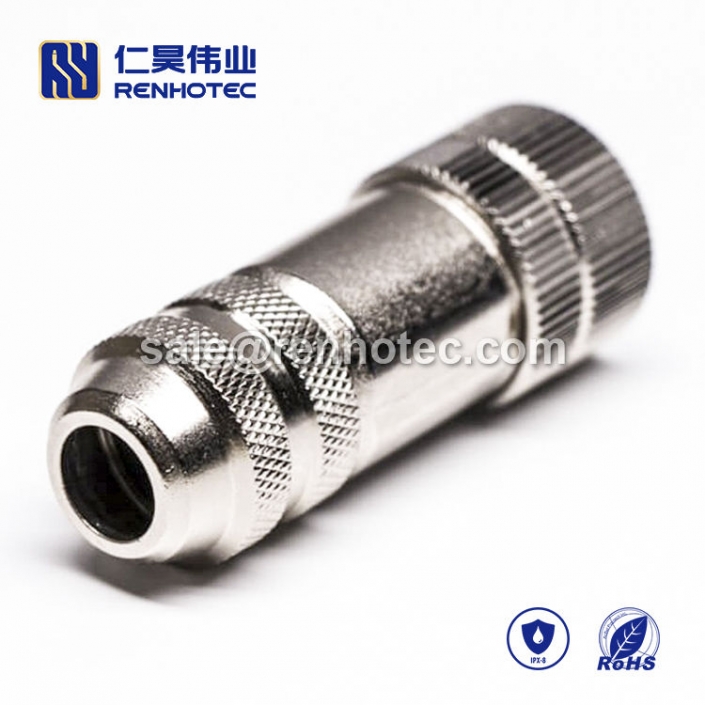 M12 Field Wireable Connector, A Code, 5pin, Female, Straight, Cable, Screw-Joint, Shield, Metal,