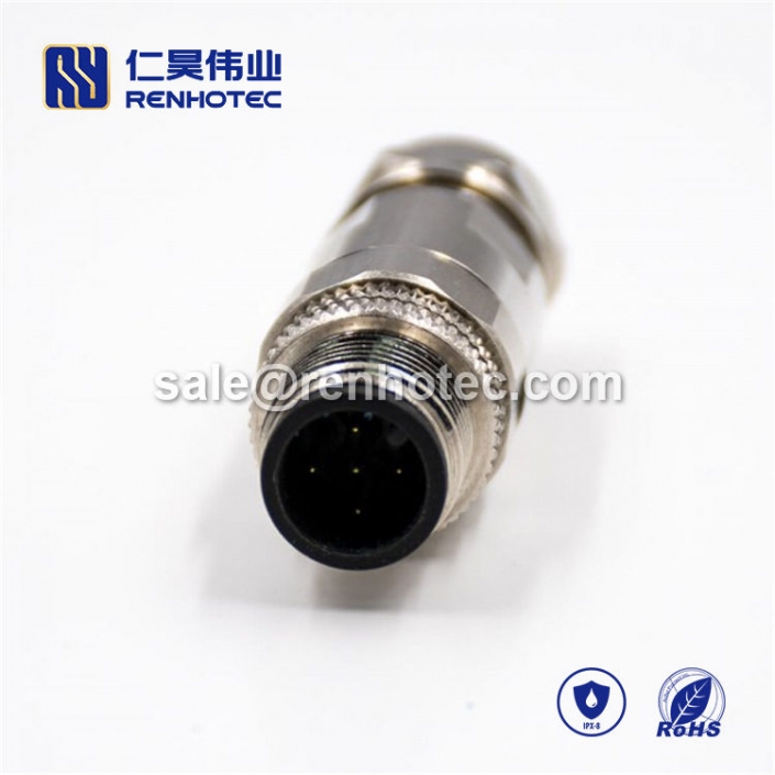M12 Field Wireable Connector, A Code, 5pin, Male, Straight, Cable, Screw-Joint, Shield, Meta