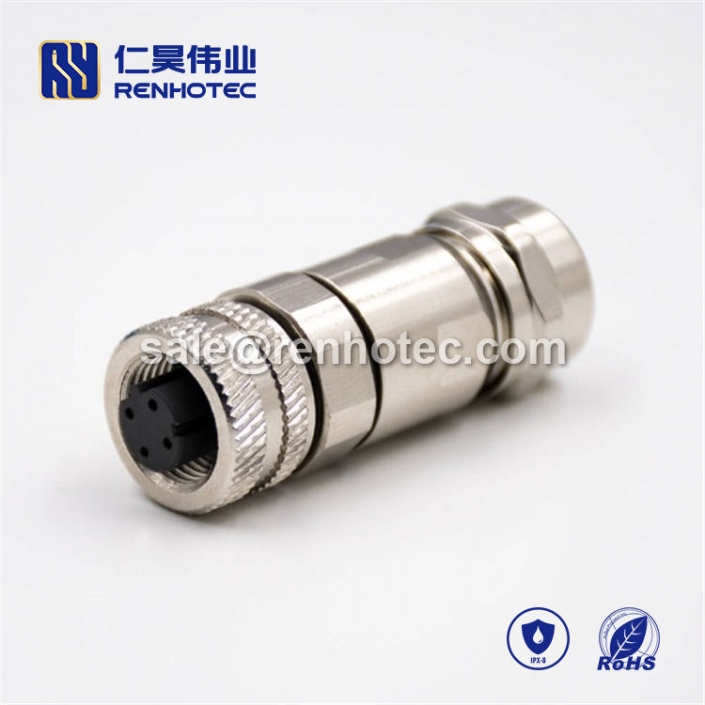 M12 Field Wireable Connector D Code 4pin Female Straight Shield Metal