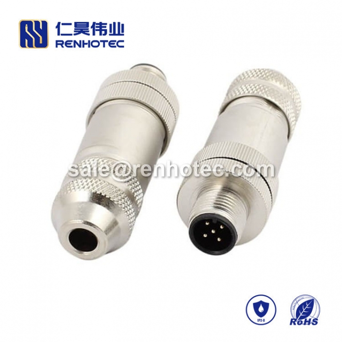 M12 Field Wireable Connector A Code 5pin Male Straight Shield Metal