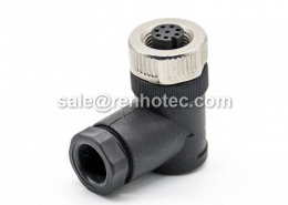 M12 Field Wireable Connector, A Code, 8pin, Female, Right Angle, Cable, Screw-Joint, Non-shield, Plastic, PG7 / PG9