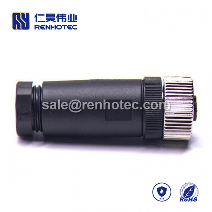 M12 Field Wireable Connector, A Code, 12pin, Female, Straight, Cable, Screw-Joint, Non-shield, Plastic, PG7 / PG9