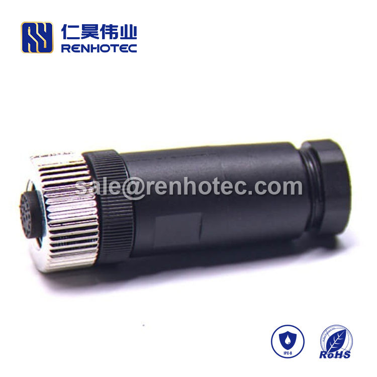 M12 Field Wireable Connector, A Code, 12pin, Female, Straight, Cable, Screw-Joint, Non-shield, Plastic, PG7 / PG9