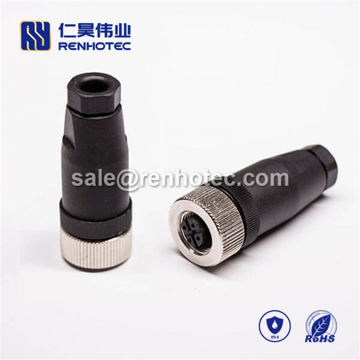 M12 Field Wireable Connector, B Code, 5pin, Female, Straight, Cable, Screw-Joint, Non-shield, Plastic, PG7 / PG9