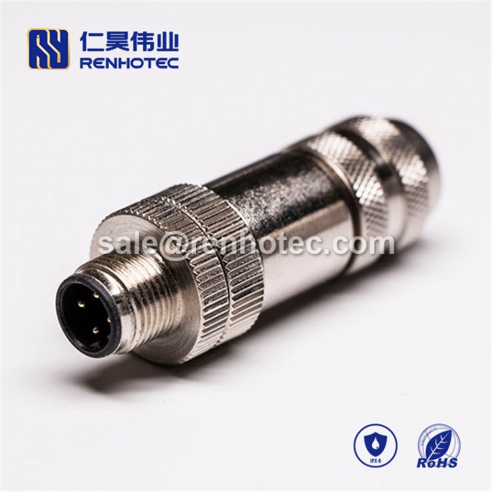 M12 Field Wireable Connector D Code 4pin Male Straight Shield Metal